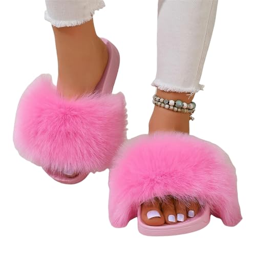 BQDPYZBD Hausschuhe Frauen Zu Hause Mit Dicker Locked Non-rutp-plüschschuhen Flip Flops-rosa-41 von BQDPYZBD