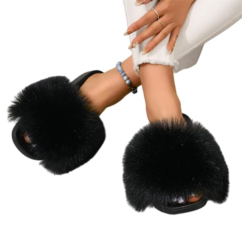BQDPYZBD Hausschuhe Frauen Zu Hause Mit Dicker Locked Non-rutp-plüschschuhen Flip Flops-schwarz-40 von BQDPYZBD