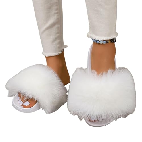 BQDPYZBD Hausschuhe Frauen Zu Hause Mit Dicker Locked Non-rutp-plüschschuhen Flip Flops-weiß-40 von BQDPYZBD