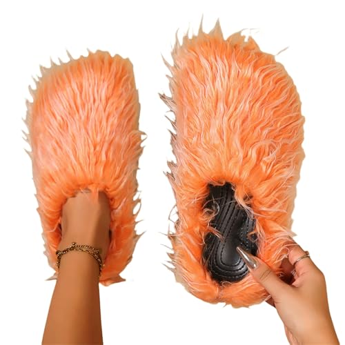 BQDPYZBD Hausschuhe Plüsch Tassel -pendler -hausschuhe Für Männer Und Frauen Herbst Winter-orangefarbene Farbe-36-37 von BQDPYZBD
