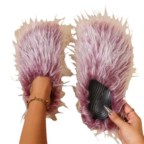 BQDPYZBD Hausschuhe Plüsch Tassel -pendler -hausschuhe Für Männer Und Frauen Herbst Winter-rotwein-42-43 von BQDPYZBD