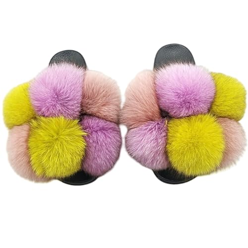 BQDPYZBD Hausschuhe Plüschkugelschuhe Für Männer Und Frauen, Sandalen Im Freien, Plüschflip -flops-16-39 von BQDPYZBD