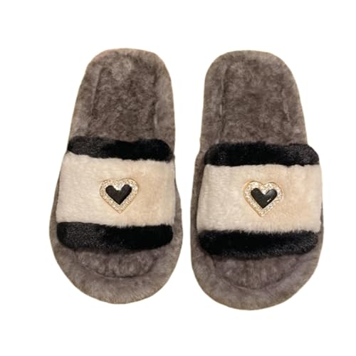 BQDPYZBD Hausschuhe Warme Liebe Plüschschuhe Für Frauen Zu Hause Dick-soled-hausschuhe-cremefarben-38 39 von BQDPYZBD
