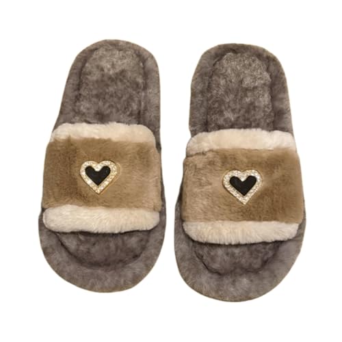 BQDPYZBD Hausschuhe Warme Liebe Plüschschuhe Für Frauen Zu Hause Dick-soled-hausschuhe-khaki-40 41 von BQDPYZBD