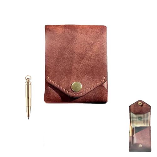 BQLFPOIHP Conans Wallet Leather, Multifunctional Compact Wallet, 2025 Handmade Leather Wallets, Slim Minimalist Wallets(Brown+Pen,1pc) von BQLFPOIHP