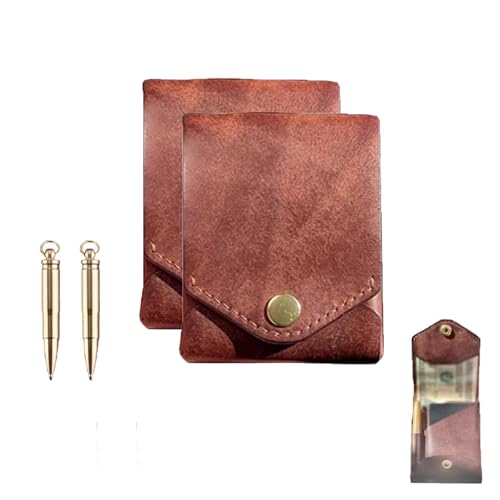 BQLFPOIHP Conans Wallet Leather, Multifunctional Compact Wallet, 2025 Handmade Leather Wallets, Slim Minimalist Wallets(Brown+Pen,2pc) von BQLFPOIHP