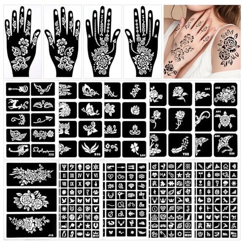 247 Stück Tattoo Schablone Kit,14 Blätter Henna Schablonen,Wiederverwendbare Temporäre Tattoo Schablonen,Indischer Arabischer Hände Hand Tattoo Tempel Aufkleber,für Frauen Finger Körper 247 Stück Tattoo Schablone Kit,14 Blätter Henna Schablonen,Wiederverwendbare Temporäre Tattoo Schablonen,Indischer Arabischer Hände Hand Tattoo Tempel Aufkleber,für Frauen Finger Körper von BQMEZRNUS