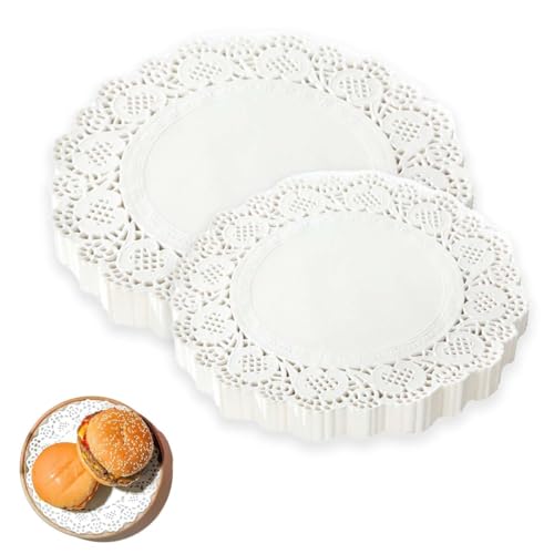 BQRKOTM 100 Stück Spitzenpapier für Kuchen, 4.5/5.5 inch Rundes Tortenspitze Küche Backpapier Weißes Papierdeckchen Tischset Papier für Hochzeit Geburtstag Party Kuchen Pizza Pappteller von BQRKOTM