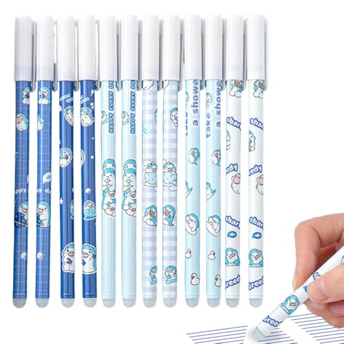 BQRKOTM 12 Stück Radierbarer Kugelschreiber Set Tierdrucke 0,5 mm Gelstifte Radierbar Gelschreiber Radierbar BlauTinte Gel für Schulsachen, Bürobedarf und Studenten von BQRKOTM