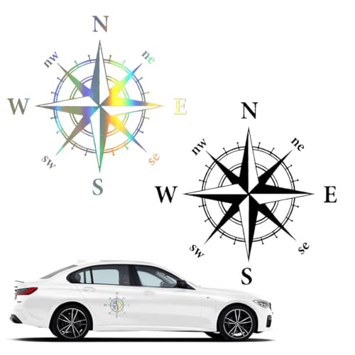 BQRKOTM 2 stk Artikel Kompass Aufkleber, Aufkleber kompass,Kompass Off Road Sport Trail Aufkleber,Stoßstangen Motorhaube Aufkleber,Berg Kompass Offroad Sticker Seitentür Universal Aufkleber von BQRKOTM