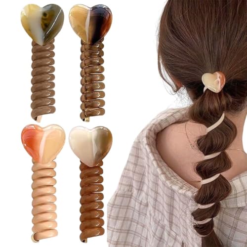 BQRKOTM 4 Stück Twisted hair Wire Pony Hairwire, Perlen Telefonkabel Elastisch Haarbänder, Spiral Haargummis Damen, Sport Haarbänder, Pferdeschwanz-Haargummis für Damen und Mädchen von BQRKOTM