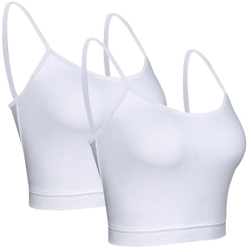 BQTQ 2 Stück Crop Tank Tops Basic Cami Crop Top mit Spaghetti Träger für Frauen (Weiß, M) von BQTQ