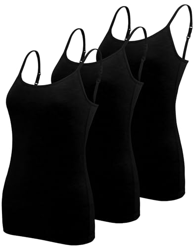 BQTQ 3 Stück Unterhemd Damen Basic Tank Top Ärmelloses Camisole Spaghettiträger Top mit Verstellbarer Strap für Damen und Mädchen (Schwarz, M von BQTQ