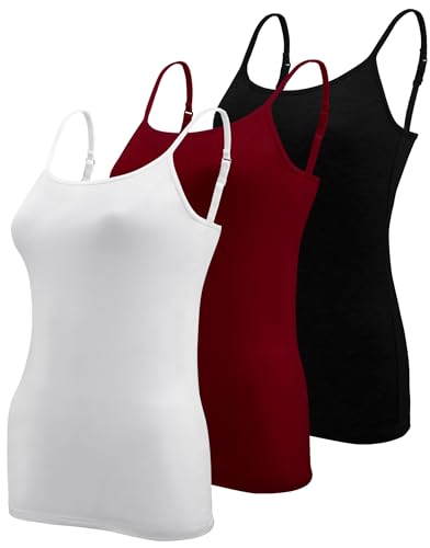 BQTQ 3 Stück Unterhemd Damen Basic Tank Top Ärmelloses Camisole Spaghettiträger Top mit Verstellbarer Strap für Damen und Mädchen (Schwarz, Weiß, Dunkelrot, S) von BQTQ