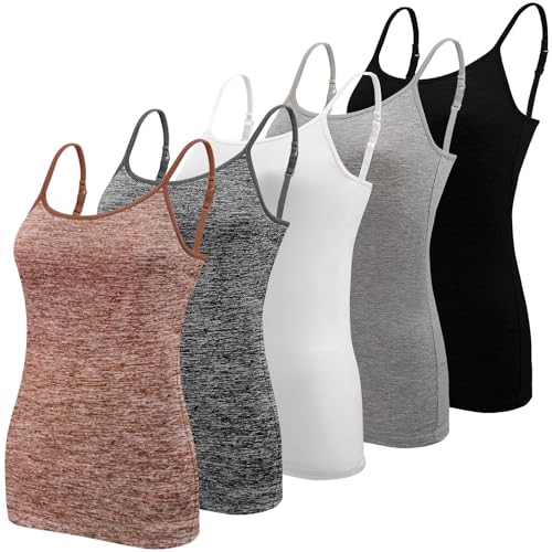 BQTQ 5 Pcs Damen Camisole Tank Top Unterhemd Spaghettiträger Basic Camisole, Schwarz, Weiß, Grau, Dunkelgrau, Dunkelbraun, X-Groß von BQTQ