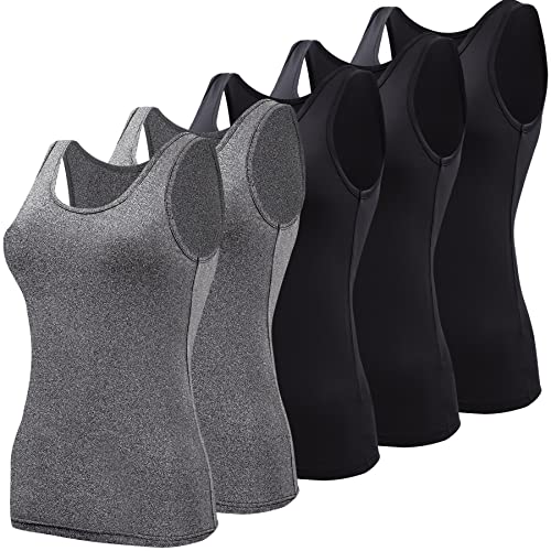 BQTQ Basic-Tank-Tops für Damen, ärmellose Unterhemden, 5 Stück, Schwarz, Dunkelgrau, Mittel von BQTQ