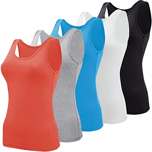 BQTQ 5 Stück Elastische Tank Tops Damen Unterhemden Stretch Crop Top Basic Cami Tank Top für Frauen und Mädchen, Schwarz, Weiß, Grau, Deepskyblue, Lachs, L BQTQ 5 Stück Elastische Tank Tops Damen Unterhemden Stretch Crop Top Basic Cami Tank Top für Frauen und Mädchen, Schwarz, Weiß, Grau, Deepskyblue, Lachs, L von BQTQ