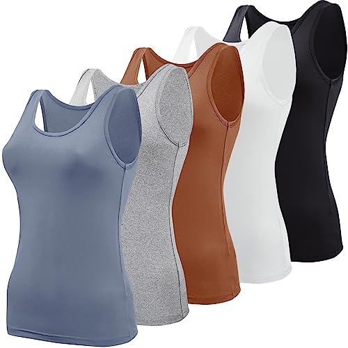 BQTQ 5 Stück Elastische Tank Tops Damen Unterhemden Stretch Crop Top Basic Cami Tank Top für Frauen und Mädchen, Schwarz, Weiß, Grau, Stahlblau, Sienna, S BQTQ 5 Stück Elastische Tank Tops Damen Unterhemden Stretch Crop Top Basic Cami Tank Top für Frauen und Mädchen, Schwarz, Weiß, Grau, Stahlblau, Sienna, S von BQTQ