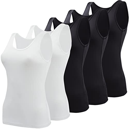 BQTQ 5 Stück Elastische Tank Tops Damen Unterhemden Stretch Crop Top Basic Cami Tank Top für Frauen und Mädchen, Schwarz, Weiß, S von BQTQ