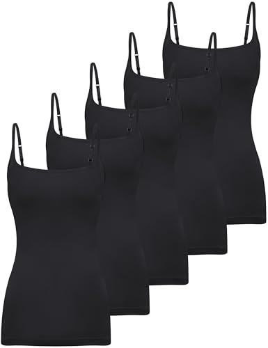 BQTQ 5 Stück Unterhemd Damen Camisole mit Quadratischem Ausschnitt Camisoles Spaghettiträger Top für Damen，XL (Schwarz) von BQTQ