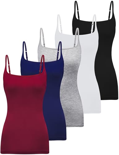 BQTQ 5 Stück Unterhemd Damen Camisole mit Quadratischem Ausschnitt Camisoles Spaghettiträger Top für Damen Klassische Farbe, XXL von BQTQ