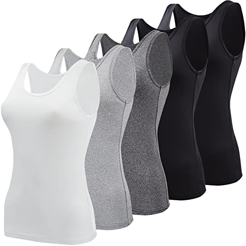 BQTQ Basic-Tank-Tops für Damen, ärmellose Unterhemden, 5 Stück, Schwarz, Weiß, Grau, Dunkelgrau, Groß von BQTQ