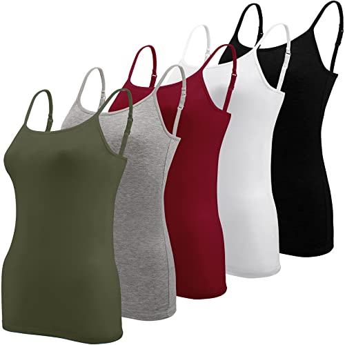 BQTQ 5 Stück Unterhemd Damen Spaghetti Top Spaghettiträger Tank Top mit Verstellbarer Strap Basic Cami Tank Top für Frauen und Mädchen, Schwarz, Weiß, Grau, Dunkelrot, Armeegrün, XL BQTQ 5 Stück Unterhemd Damen Spaghetti Top Spaghettiträger Tank Top mit Verstellbarer Strap Basic Cami Tank Top für Frauen und Mädchen, Schwarz, Weiß, Grau, Dunkelrot, Armeegrün, XL von BQTQ
