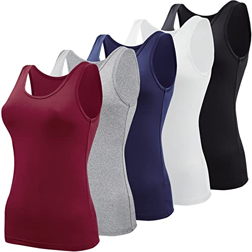 BQTQ 5 Stück Tank Tops für Damen Unterhemden Stretch Crop Top Basic Cami Tank Top für Frauen und Mädchen, Schwarz, Weiß, Grau, Dunkelrot, Marineblau, S BQTQ 5 Stück Tank Tops für Damen Unterhemden Stretch Crop Top Basic Cami Tank Top für Frauen und Mädchen, Schwarz, Weiß, Grau, Dunkelrot, Marineblau, S von BQTQ