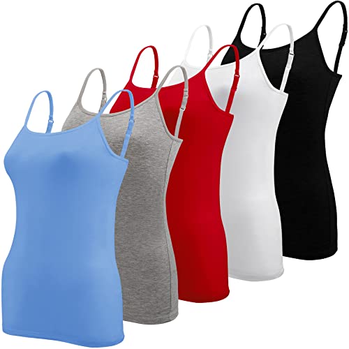 BQTQ 5 Stück Unterhemd Damen Spaghetti Top Spaghettiträger Tank Top mit Verstellbarer Strap Basic Cami Tank Top für Frauen und Mädchen, Schwarz, Weiß, Grau, Himmelblau, Rot, M von BQTQ