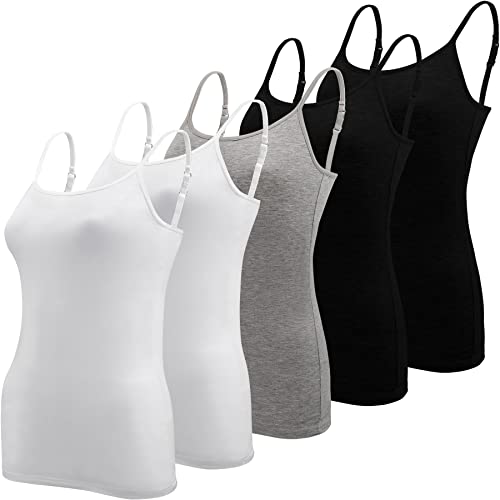 BQTQ 5 Stück Unterhemd Damen Spaghetti Top Spaghettiträger Tank Top mit Verstellbarer Strap Basic Cami Tank Top für Frauen und Mädchen, Schwarz, Weiß, Grau, XXL von BQTQ