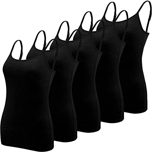 BQTQ 5 Stück Unterhemd Damen Spaghetti Top Spaghettiträger Tank Top mit Verstellbarer Strap Basic Cami Tank Top für Frauen und Mädchen, Schwarz BQTQ 5 Stück Unterhemd Damen Spaghetti Top Spaghettiträger Tank Top mit Verstellbarer Strap Basic Cami Tank Top für Frauen und Mädchen, Schwarz von BQTQ