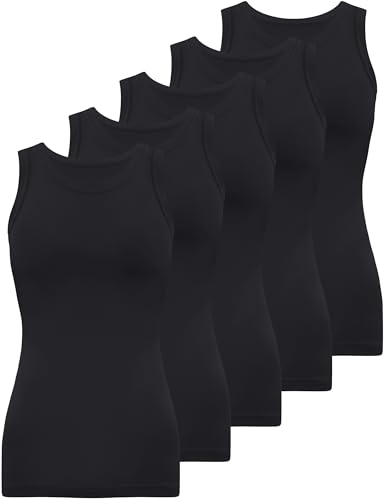 BQTQ 5 Stück Unterhemd Damen Tank Top Rundhalsausschnitt elastische Tank Tops Stretch ärmellose Unterhemden (Schwarz) M von BQTQ