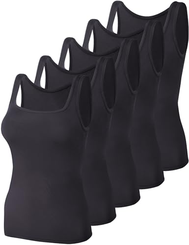 BQTQ 5 Stück Unterhemd Damen Tank Top mit Quadratischem Ausschnitt, Elastische Tank Tops Camisole Crop Top Stretch Untershirt Ärmellos, Schwarz, XXL von BQTQ