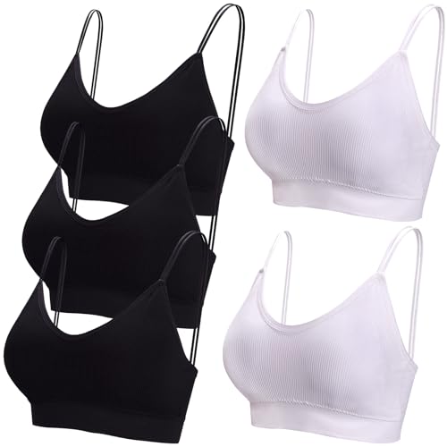 BQTQ 5 Stück V-Ausschnitt-BH, gepolstert, Camisole für Damen, nahtlos, Bralettes, schwarz, weiß, Large von BQTQ