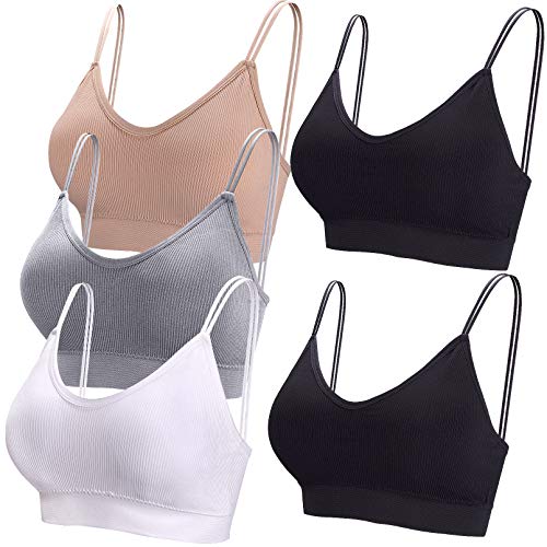 BQTQ 5 Stück Bralette, V Hals Cami Top BH, Bralette Damen, Schlafen BH, für Frauen, Mädchen (Weiß, Schwarz, Beige, Grau, XL) von BQTQ