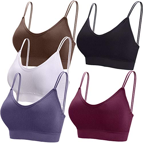 BQTQ 5 Stücke Bralette, V Hals Cami Top BH, Bralette Damen, Schlafen BH, für Frauen, Mädchen (Weiß, Schwarz, Dunkelbraun, Lavendel, Dunkelrot, L) von BQTQ