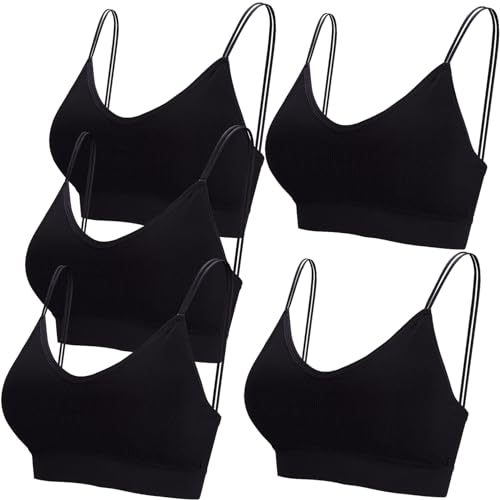 BQTQ 5 Stücke Bralette Damen V Hals Cami Top BH Bralette Schlafen BH für Frauen Mädchen, Schwarz, L von BQTQ