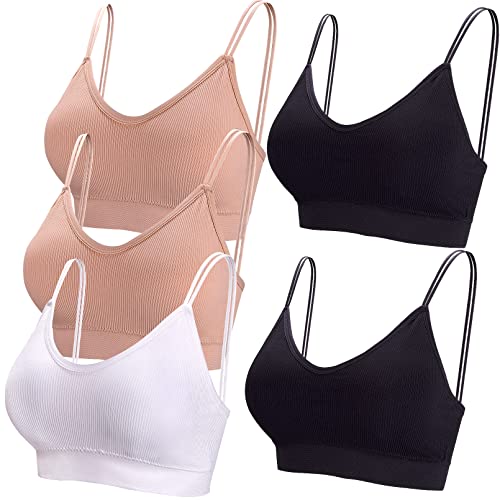 BQTQ 5 Stücke Bralette Damen V Hals Cami Top BH Bralette Schlafen BH für Frauen Mädchen, Schwarz, Weiß, Beige, L von BQTQ