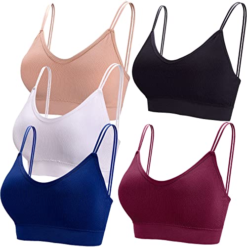 BQTQ 5 Stücke Bralette V Hals Cami Top BH Bralette Schlafen BH für Damen Mädchen, Schwarz, Weiß, Beige, Dunkelrot, Marineblau, L von BQTQ