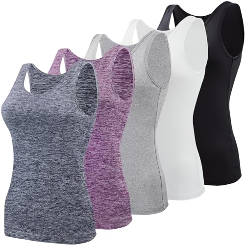 BQTQ 5-teiliges Tanktop für Damen, Unterhemd, ärmellos, für Damen und Mädchen, Schwarz, Weiß, Grau, Dunkelblau, Dunkelviolett, L BQTQ 5-teiliges Tanktop für Damen, Unterhemd, ärmellos, für Damen und Mädchen, Schwarz, Weiß, Grau, Dunkelblau, Dunkelviolett, L von BQTQ