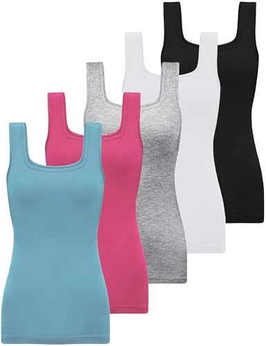 BQTQ 5er-Pack Damen-Tank-Tops, quadratischer Ausschnitt, ärmellos, Tank-Top, Unterhemden, Schwarz, Weiß, Grau, Blau, Rosarot, XX-Large BQTQ 5er-Pack Damen-Tank-Tops, quadratischer Ausschnitt, ärmellos, Tank-Top, Unterhemden, Schwarz, Weiß, Grau, Blau, Rosarot, XX-Large von BQTQ