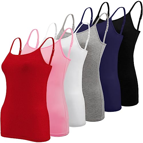 BQTQ 6 Stück Unterhemd Damen Camisole Tank Top Spaghetti Top Spaghettiträger Tank Top Basic Cami Tank Top für Frauen und Mädchen, Schwarz, Weiß, Grau, Hot Pink, Rot, Dunkelblau, S von BQTQ