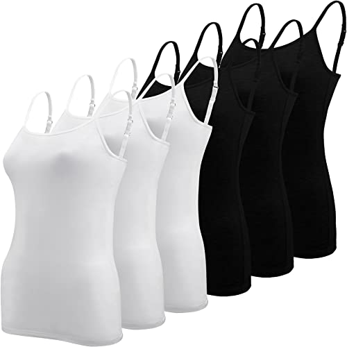 BQTQ 6 Stück Unterhemd Damen Camisole Tank Top Spaghetti Top Spaghettiträger Tank Top mit Verstellbarer Strap Basic Cami Tank Top für Frauen und Mädchen, Schwarz, Weiß, L von BQTQ