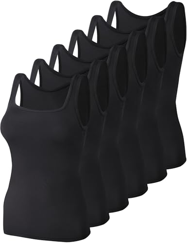 BQTQ 6 Stück Unterhemd Damen Tank Top mit Quadratischem Ausschnitt, Elastische Tank Tops Camisole Crop Top Stretch Untershirt Ärmellos, Schwarz, XL von BQTQ