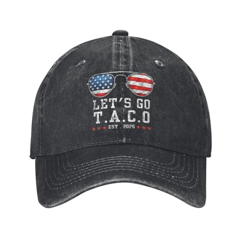 BQWRUUYM Taco Lustig Let's Go Taco Brille Unisex Baseballkappe Gewaschene Hüte Kappe Retro Outdoor Laufen Golf Verstellbare Passform Snapback Cap von BQWRUUYM