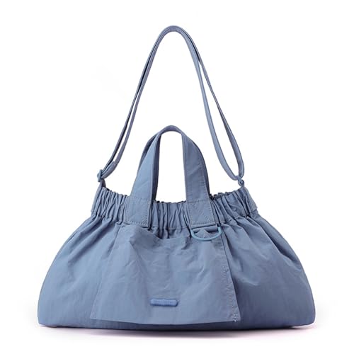 BQWXIEC Damen-Tragetasche aus Nylon, leicht, Schultertasche, weich, gerüscht, wasserdicht, für unterwegs, lässige Umhängetasche (A-Blue,Medium) von BQWXIEC