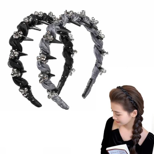 Vintage High Cranium Künstliches Perlen-Haarband, Haarbänder mit Zahnreifen, rutschfeste Perlen-Stirnbänder für Hochzeitsfeiern oder den täglichen Gebrauch (2PCS-C) von BQWXIEC