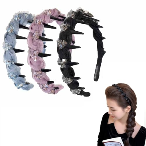 Vintage High Cranium Künstliches Perlen-Haarband, Haarbänder mit Zahnreifen, rutschfeste Perlen-Stirnbänder für Hochzeitsfeiern oder den täglichen Gebrauch (3PCS-A) von BQWXIEC