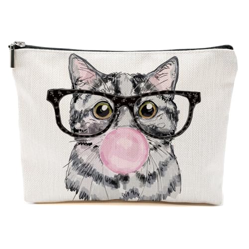 Katzengeschenke für Frauen, Katzenliebhaber, lustige Make-up-Tasche, Katzen-Themen-Geschenke für Frauen, Katzenbesitzer, Kaugummi mit Katze, 9.6*7.1 inch Katzengeschenke für Frauen, Katzenliebhaber, lustige Make-up-Tasche, Katzen-Themen-Geschenke für Frauen, Katzenbesitzer, Kaugummi mit Katze, 9.6*7.1 inch von BQXH
