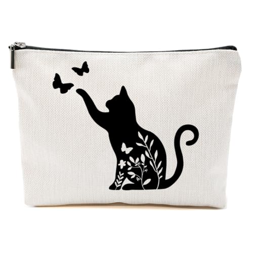 Katzenliebhaber-Geschenke für Frauen – Make-up-Tasche mit Blumenmuster und Schmetterling, Kosmetiktasche für Katzenmutter, Besitzer, Freund, Nichte, Weihnachten, Erntedankfest, Geburtstagsgeschenk Katzenliebhaber-Geschenke für Frauen – Make-up-Tasche mit Blumenmuster und Schmetterling, Kosmetiktasche für Katzenmutter, Besitzer, Freund, Nichte, Weihnachten, Erntedankfest, Geburtstagsgeschenk von BQXH
